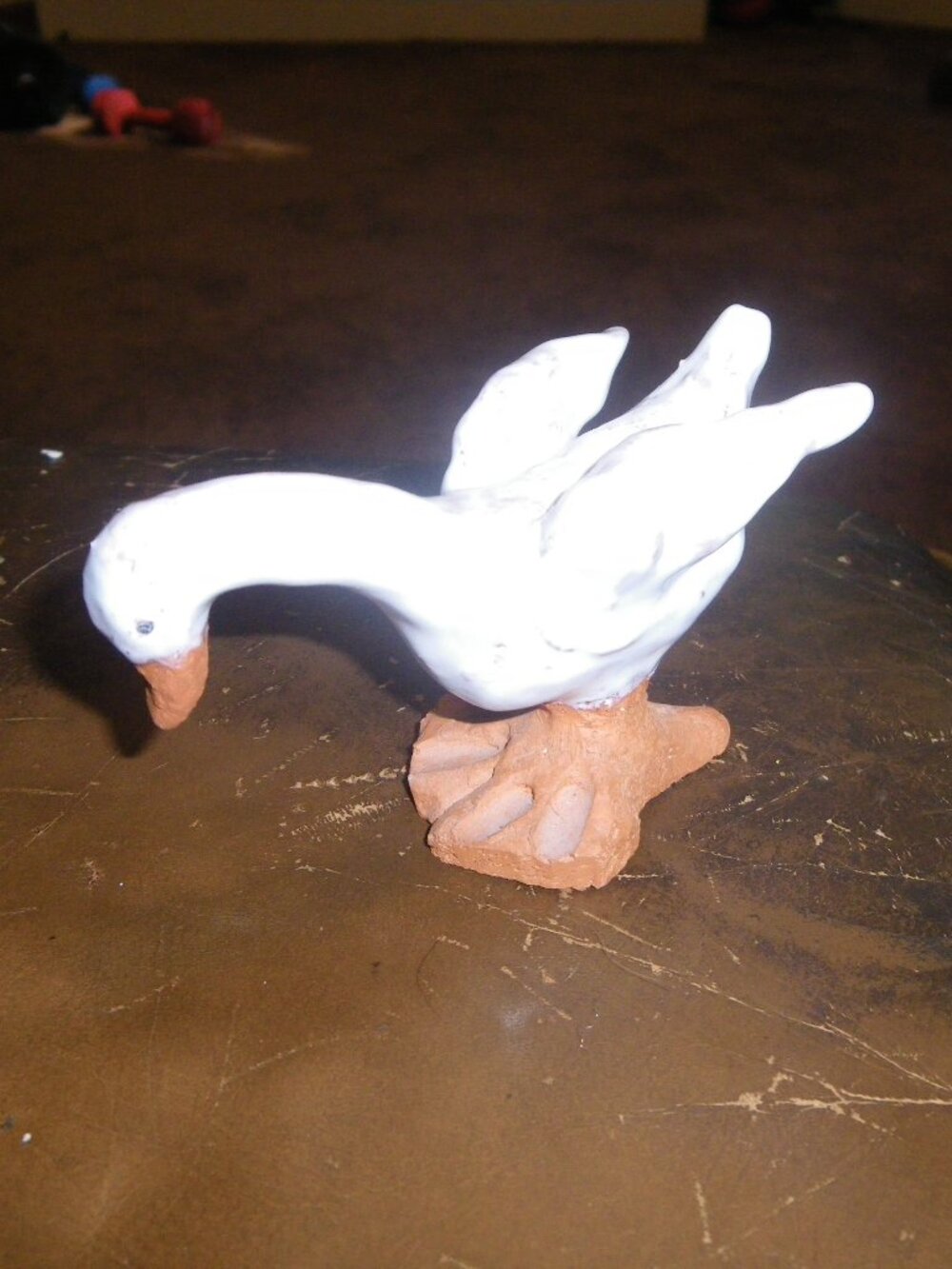 Vintage Hand Sculpted Goose Clay Figurine Glazed Primitive Rustic Art Sculpture